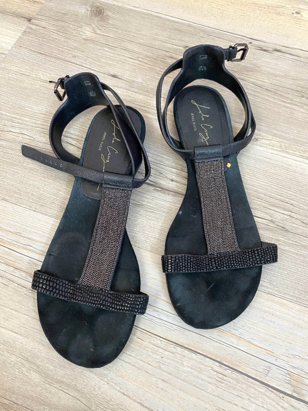 Lola Cruz Jewel Shoes Black Strappy Sandals Size 39